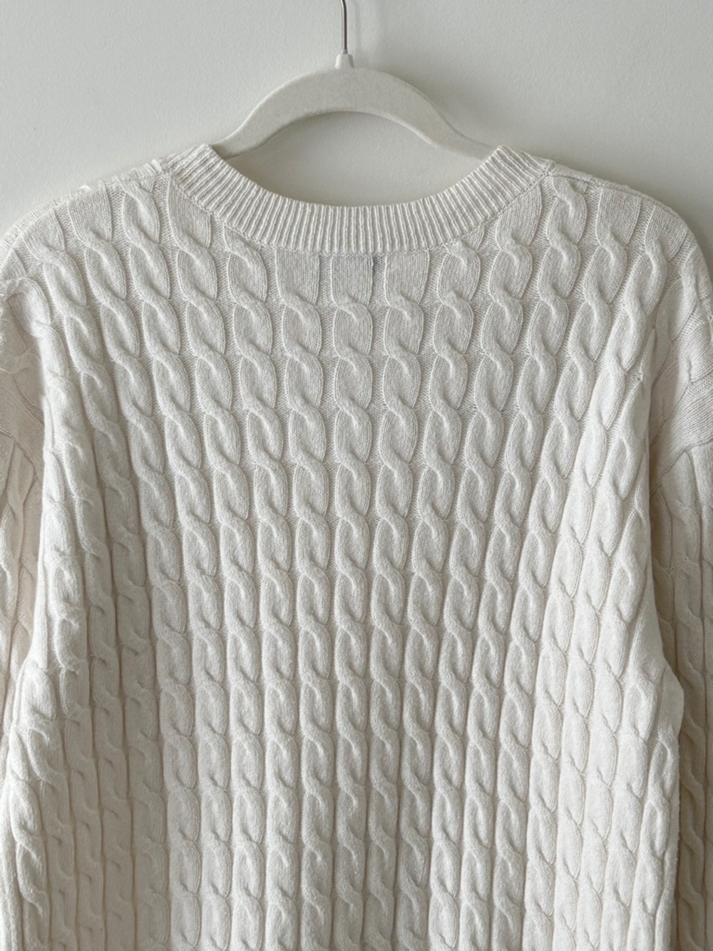 Nordstrom Cream White Organic Cotton & Merino Wool Cable Knit Crewneck Sweater - Picture 11 of 16